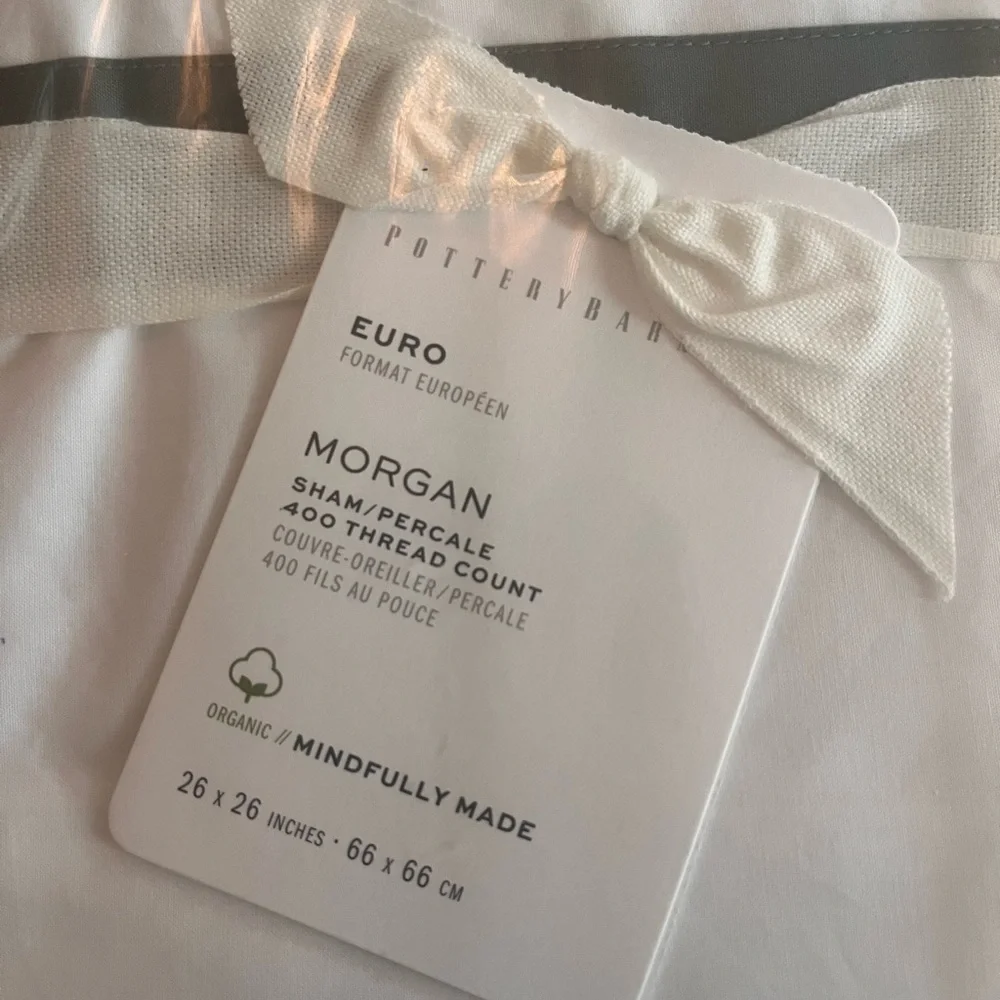 Pottery barn set if 2 Morgan Euro sham organic cotton grey border NWT